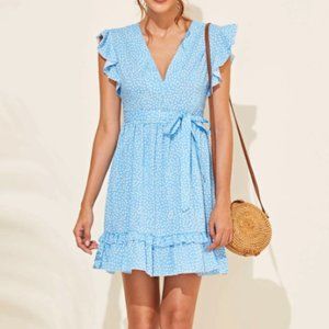 Blue ruffle dress w/ white dalmation print